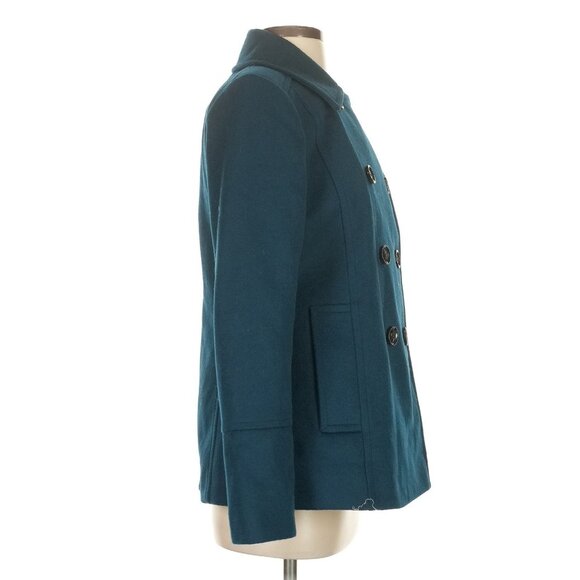 Sam Edelman Teal Double-Breasted Water Repellant Peacoat • Quiet Luxury Preppy S - Picture 6 of 13
